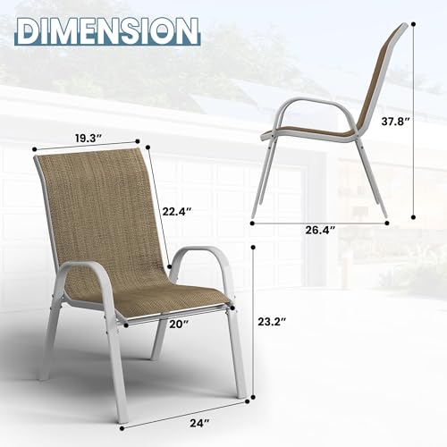 Image of Amopatio Patio Chairs Set of 6, Stackable Outdoor Dining Chairs for All Weather, Silver Frame Outdoor Chair Garden Furniture for Backyard Deck(Brown)