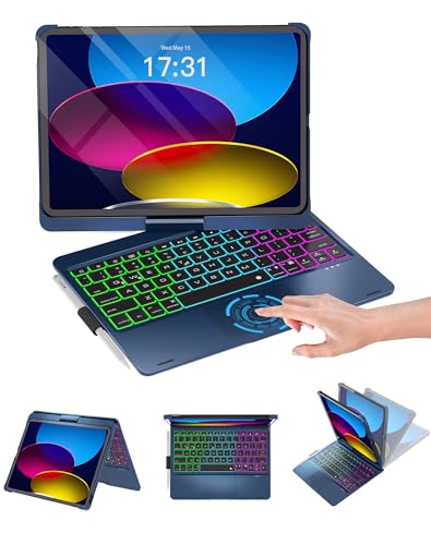 Image of Baisla iPad 10th Generation Case with Keyboard 10.9 inch& iPad 11th (A16) & iPad Air 11 (M4 /M3 /M2), Multi Trackpad, 360 Swivel & Rainbow Backlit for iPad Air 5th /4th,iPad Pro 11 4th /3rd /2nd /1st - Blue
