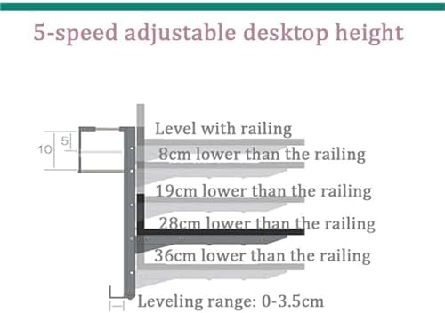 Adjustable Height Mountable Balcony Folding Table, Compact Hanging Laptop Desk for Patio Railing, Outdoor Dining Table for Garden & Bar Counter (60x37cm)
