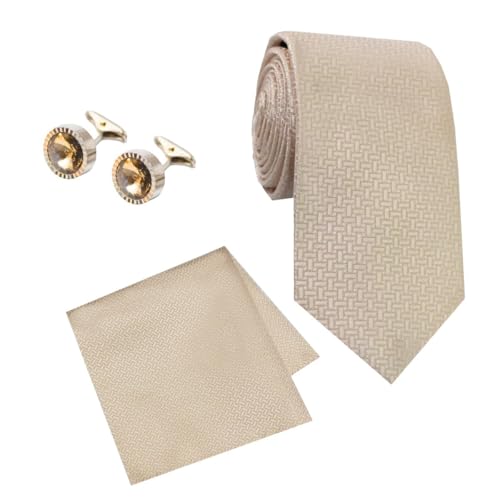 Image of TIE STUDIO Men's Necktie Pocket Square & Cufflink Set | Standard | Jacquard Fabric | Superior Stitching |