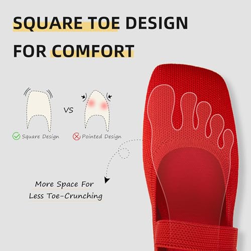 Image of Soesyi Wide Toe Box Flats Women Comfort Slip On Ballet Shoes Mary Jane Dressy Knit Flats with Adjustable Straps Washable Casual Office