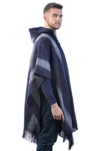Alpaca Hooded Poncho for Men - Warm and soft wool cloak Cape -Comfortable House Coat (US, Alpha, One Size, Regular, Regular, Navy Blue)3