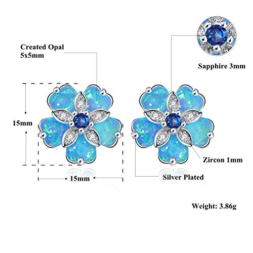 CiNily Blue Flower Opal Earrings Stud, Blue Topaz Zircon Rhodium Plated Women Hypoallergenic Jewelry Gemstone Stud Earrings 15 mm by CiNily - Image 6