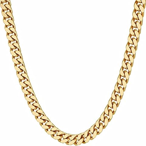 LIFETIME JEWELRY Miami Curb Square Cut Cuban Link Chain Necklaces 24k Gold Plated (5mm & 9.5mm) (16 inches, 5mm, Gold) Cover