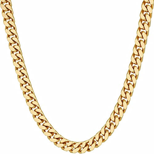 LIFETIME JEWELRY Miami Curb Square Cut Cuban Link Chain Necklaces 24k Gold Plated (5mm & 9.5mm) (20 inches, 5mm, Gold)
