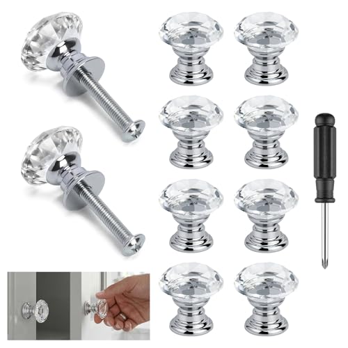 Design scintillante: il cristallo tagliato con precisione riflette la luce da tutte le angolazioni, creando un affascinante effetto scintillante. Questi bottoni glitterati, con base argentata, donano un tocco di eleganza e lusso a tutti i tuoi mobili. Ideale per interni moderni e classici