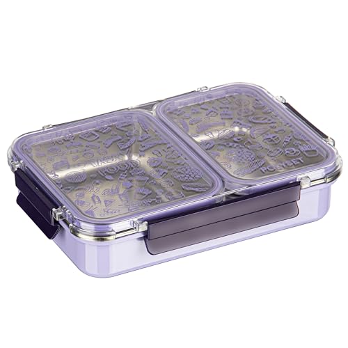 Image of Polyset Munch Mate 800 2 PARTITION - Purple Compartment Stainless Steel Lunch Box, Leakage Proof Lunch Box for School Kids and Adults Pack of 1 800ml