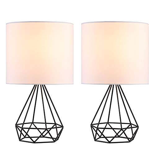 CO-Z Modern Table Lamps for Living Room Bedroom Set of 2, Black Metal Desk Lamp with Hollowed Out Base and White Fabric Shade, 16