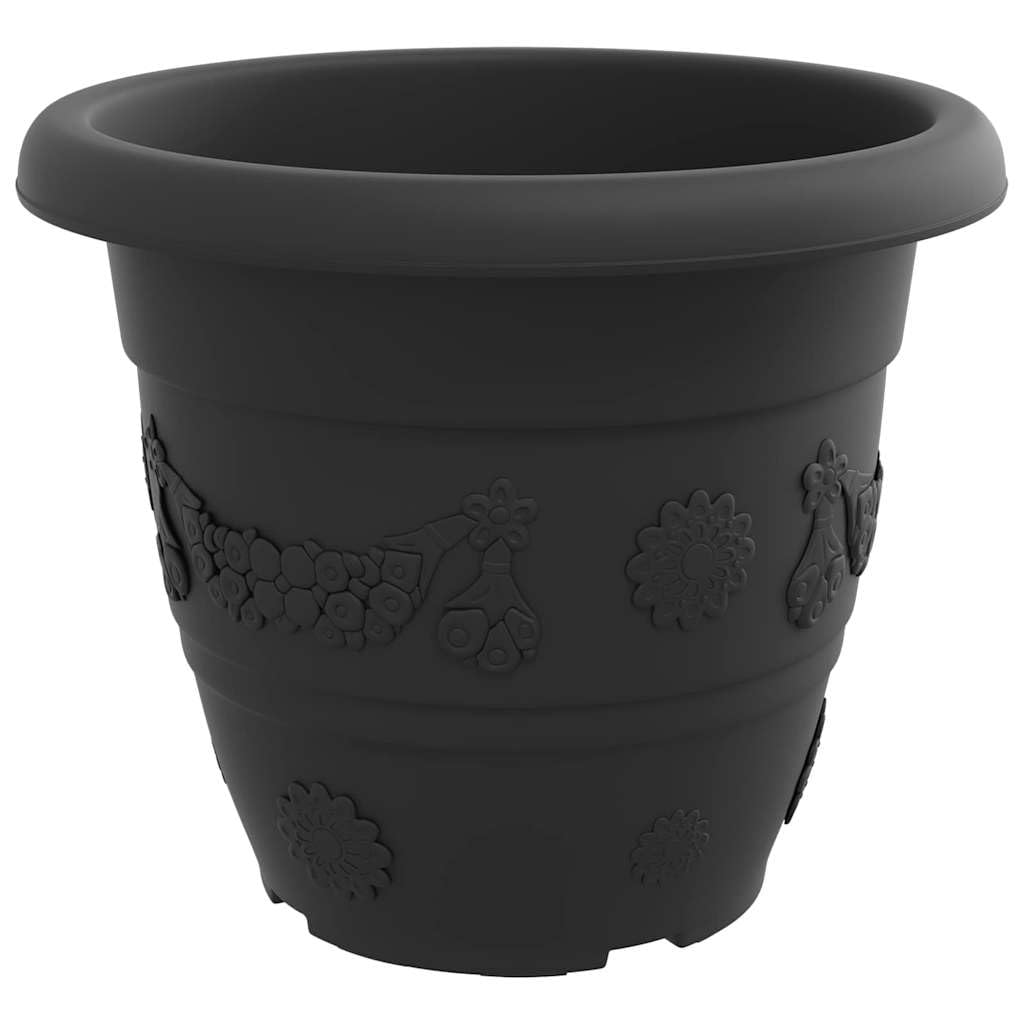 Runder Blumentopf 6er SetSchwarz Ø 39 x 32 cm Kunststoff Moderner Pflanzkübel mit Drainagelöchern für Garten Balkon Terrasse und Innenbereich Zeitloses Design