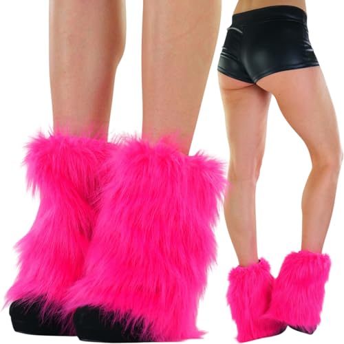 Image of ToBeInStyle Women's Faux Vibrant Fur Retro Daring 60' Inspired Ravewear Knee High Leg Warmers