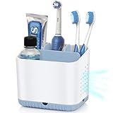 PARKMANI Toothbrush Holders for Bathrooms, Kids Electric Toothbrush and Toothpaste Holder, 4 Slots Tooth Brushing Holder for Bathroom Organizer Countertop, Bathroom Accessories (Blue)