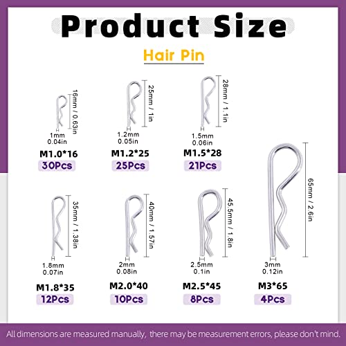 Swpeet S2164 110Pcs 304 Stainless Steel Cotter Pin Hair Pin Hitch Pin R Shape Clips Fastener Fitting Assortment Kit thumb #1