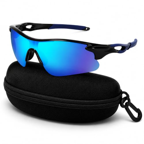 Image of Cycling Goggles for Men & Women | Sports Goggles UV400 Protection | Oversized Sports Sunglasses for Cricket, Running, Driving, Fishing, Hiking & Outdoor Activities (Blue : Blue)