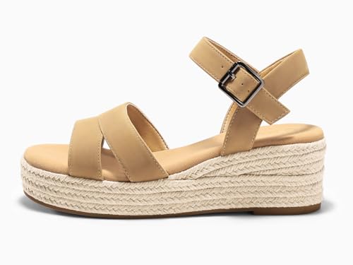 Image of Coutgo Womens Wedge Platform Sandals Espadrille Heels Open Toe Buckle Ankle Strap Summer Shoes