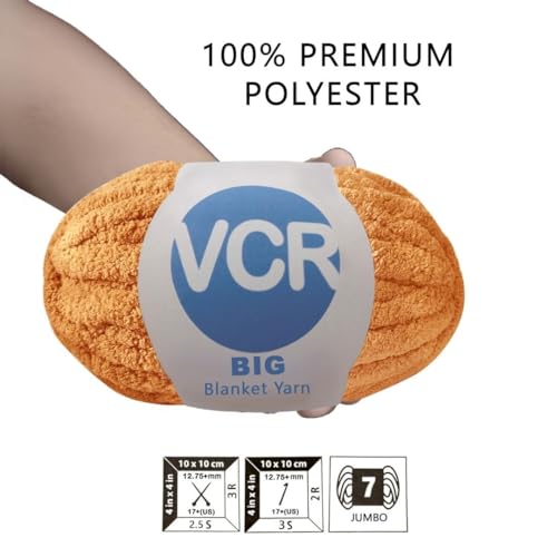 Image of VCR Light Orange Yarn, 200 Grams Big Chunky Hank, 22 Meters Length, Suitable for Knitting Blankets and Pillows, 100% Polyester Yarn Ball for Crochet DIY, Soft Threads, Pack of 1