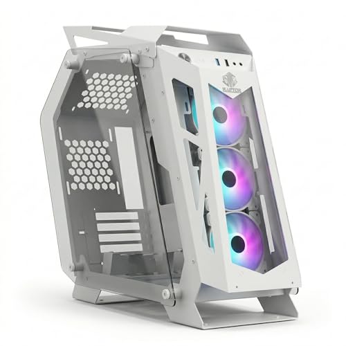 Image of Raptor Sentinel Open Frame Gaming PC Cabinet with 3 RGB Fans Included (Black /White) | mATX & Mini-ITX Support | Tempered Glass Panels | High Airflow Mid Tower Case for Gaming Builds