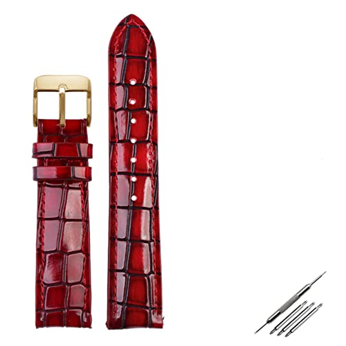 Bracelet de montre en cuir de veau VELORE texture crocodile 22mm boucle or rouge