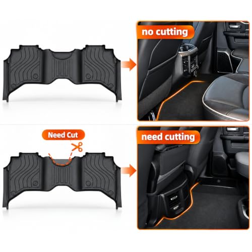 Image of Floor Mats for 2019-2025 2026 2027 Ram 2500 /3500 Crew Cab Bucket Seat & for Carpet Floor (NOT fit Model with PTO Kit), All Weather TPE Custom Fit Car Mats Floor Liners 1st & 2nd Row, Black