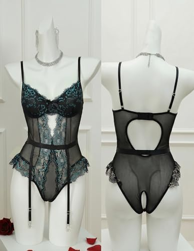 Image of Avidlove Lingerie for Women Mesh Lace Bodysuit Sexy Wireless Garter Lingerie Set Teddy Lingerie(No Stockings)