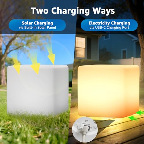 Image of FUYO 16 inch LED Light Cube with Remote Waterproof Light Up Cube Chair, 16 RGB Colors LED Table for Kids Night Light, Glow Cube for Indoor Outdoor Home Patio Party (White-16 inch)