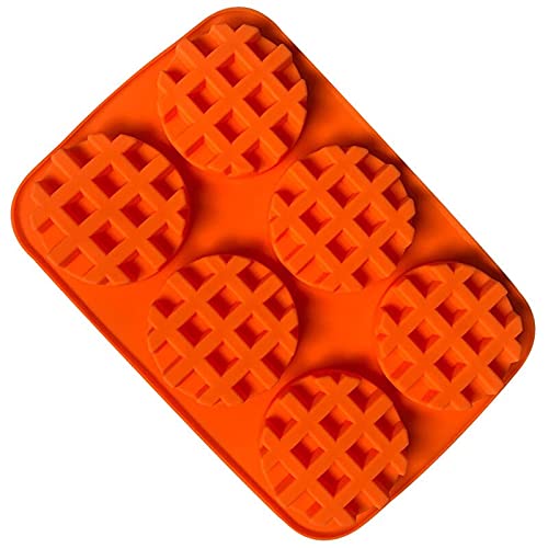 Selecto Bake Round Chocolate Waffle Silicone Mould 6 Cavity Pancakes Mould Non-Stick Mini Heart Muffin Mould - Good for Slimming World Waffles Maker and Breakfast Recipe