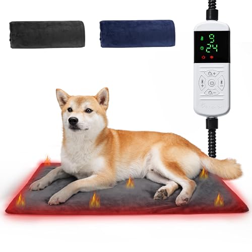 Angelpet Haustier Heizkissen L 45×70 cm – Elektrische Heizdecke für Hunde & Katzen, 9 Temperaturstufen (35–55 ℃) & 14 Timer (0–12H / 24H), Heizmatte mit bissfestem 1,8 m Kabel, 2 waschbare Bezüge