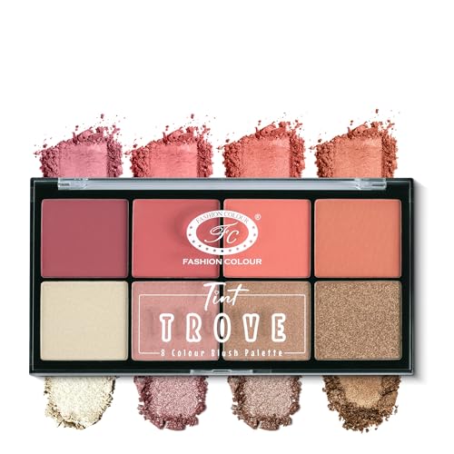 Image of Fashion Colour Tint Trove 8 Colour Blusher Highlighter Palette | Complete With 3 Dazzling HIghlighter Shades | Matte ,Shimmer Blushes & Highlighters | Long Lasting Wear | Multicolor | 20gm | (Shade no : 1)
