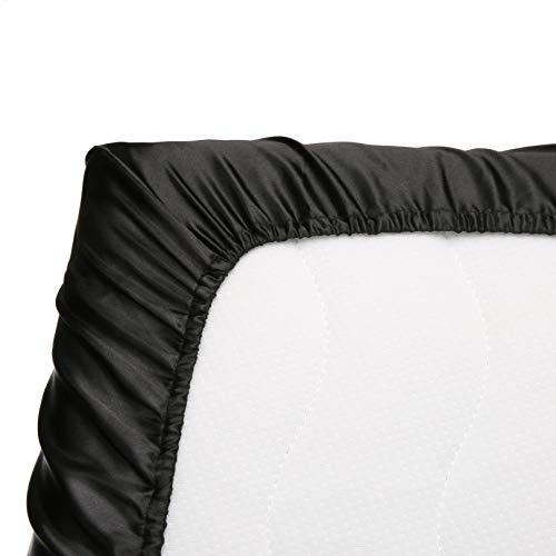 Image of Pro Goleem Satin Pack n Play Playard Sheet Great for Baby Hair Soft Silk Feeling 27x39 Inch Fitted Portable Mini Crib Sheet Playard Mattress Cover Unisex Black Gift for Boys and Girls