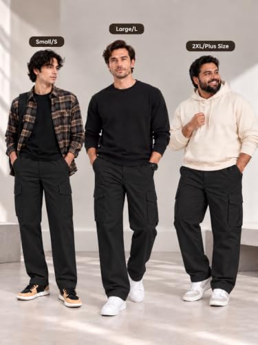 Image of Leriya Fashion Men's Loose Low-Rise Baggy Cargo Pants - Cotton Trousers with Adjustable Drawstring Waist - Casual Streetwear Utility Cargos | Men Relaxed Fit Pants Relaxed Fit Pant