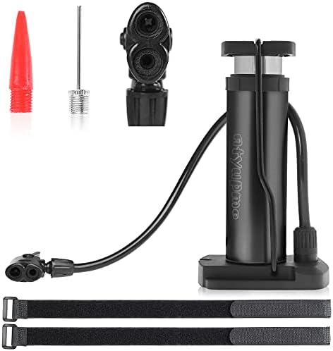 Bike Pump, Atyupmo Mini Bicycle Pump Portable Bike Floor Pump Bike Tire Pump Hand Foot Activated Bike Pump with Presta and Schrader Valves Extra Valve and Gas Needle for All Bike, Free Pump Straps