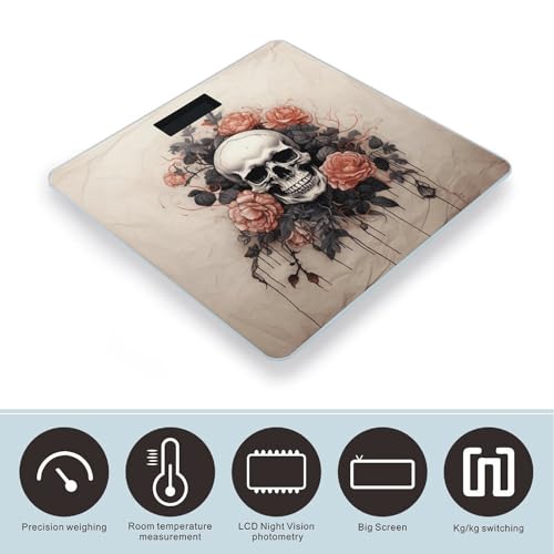 Báscula digital de baño con diseño calavera y flores miniatura 3