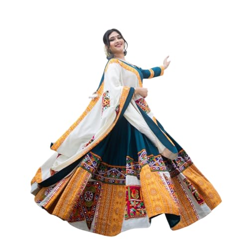 Women Muslin Cotton Printed With Real Mirror Work Lehenga Choli F...