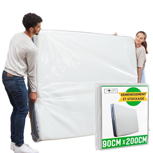 Housse Protection Matelas en Plastique Demenagement et Stockage - 90x200 cm / 90x190 cm - Housse à Matelas Plastifiée - Protection de 90 x 200 cm, Robuste,...