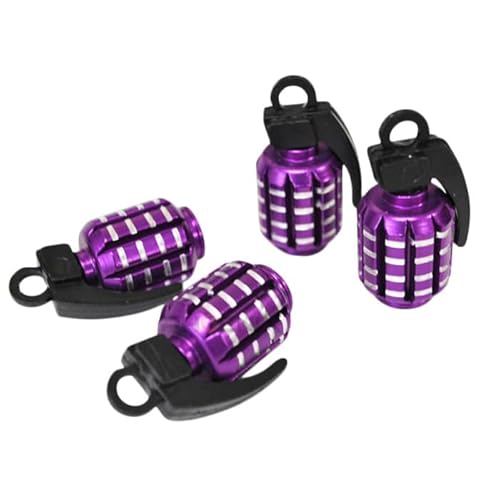 PHOENIX エアーバルブ キャップ 4個 新型 手榴弾型 アルミ エアバルブ バイク 車 バルブキャップ,パープル