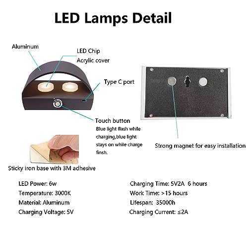 Image of Wall Sconces, Led Lights Battery Operated Wall Lights with USB Charging, Dimmable ON /Off Switch Touch Control for Bedroom, Hallway (Black, 3000K)