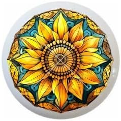 Sunflower Mandala Stained Glass Look Several Gorgeous Designs to Choose From - 1.5" DECORATIVE Glossy Ceramic Dresser Drawer PULLS Cabinet Cupboard KNOBS (12)