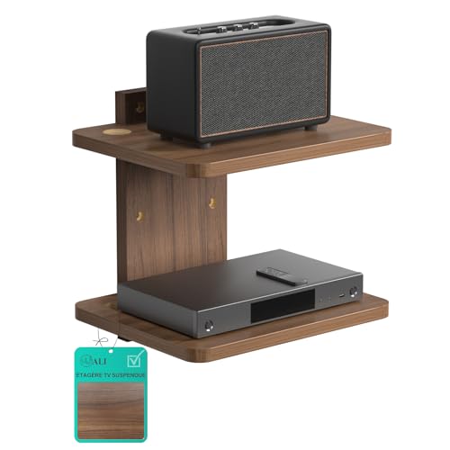 WALI Étagère TV flottante, supporte jusqu'à 10 kg, étagère murale en bois sous étagère TV pour lecteurs DVD, boîtes de câbles, routeurs, consoles de jeux,...