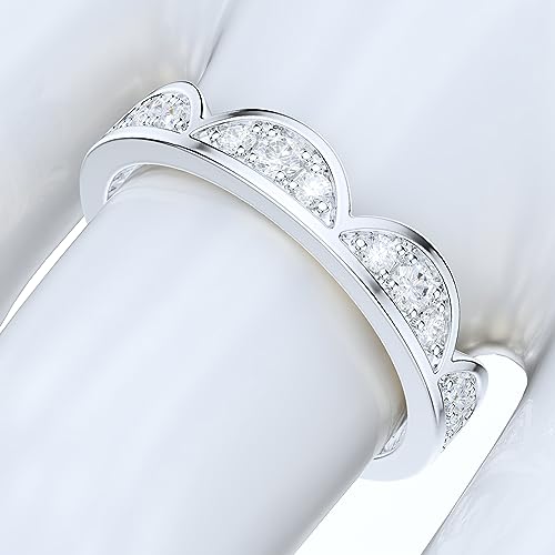 THELANDA Sterling Silver Stackable Waves Crown Simulated Round Diamond or Genuine Moissanite Full Eternity Band Wedding Ring 5