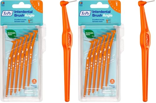 TePe Angle Cepillos Interdentales Angulados Tamaño 1, Diámetro 0.45 mm, color Naranja, 6 Unidades (Paquete de 2)