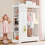 Xilingol Kids Armoire with a Jewelry Cabinet, Princess Dress Up Closet with Mirror, Kids Wardrobe Closet with Storage Shelves, Armoire Costume Organizer for Bedroom, Kids Room, Girl (White)