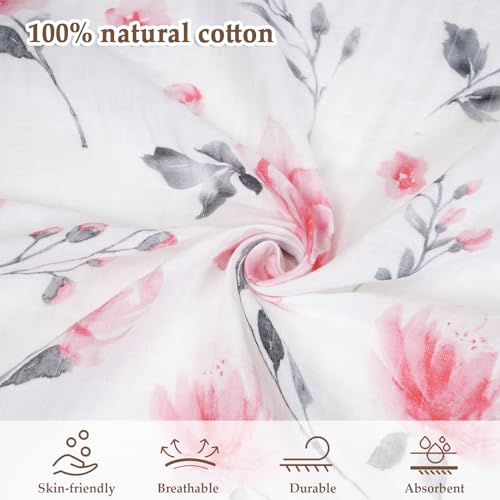 Image of david's kids 4 Pack Baby Muslin Swaddle Blankets, 100% Cotton and Ultra Soft Breathable Receiving Blanket Wrap for Boys Girls, New Born Essentials, Large 47 x 47 inches, Pink Floral