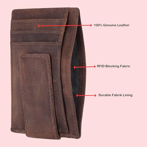 Image of Brown Slim Money Clip Wallet for Men - Full-Grain Cowhide Leather, Strong Magnetic Clip, Front Pocket Card Holder, Minimalist Design