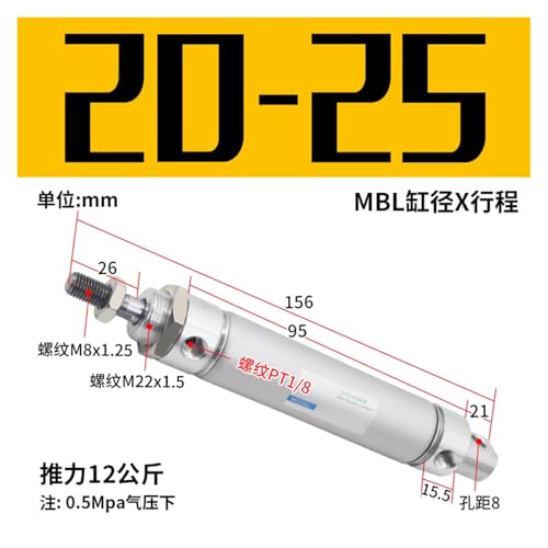 Cylindre pneumatique MBL25 double effet pour automatisation précise - 3