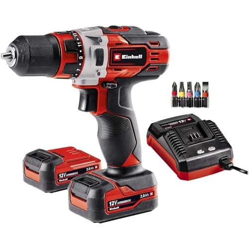 Einhell Akku-Bohrschrauber TE-CD 12/1 Li (2x2,0Ah) (Lithium-Ionen, 2-Gang-Getriebe, Drehzahl-Elektronik, LED-Beleuchtung, Softgrip, inkl. 2x2,0 Ah-Akku + 45-Min.-Ladegerät)