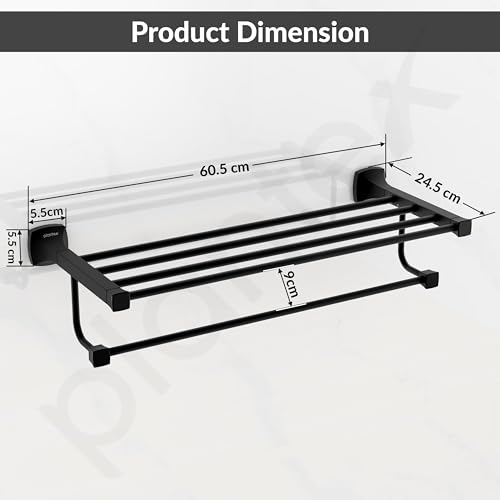 Image of Plantex Space Aluminum Towel Rack for Bathroom /Towel Stand /Hanger /Bathroom Accessories(24 Inch-Black)