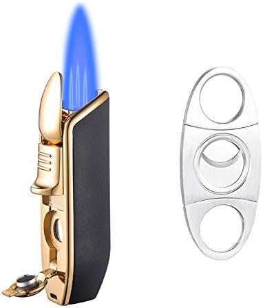 Butane Torch Lighter, Triple Jet Flame Lighters Durable Metal Body Portable Size with Cigar Cutter Luxury Gift Packaging, Torch Lighters Butane Refillable (Sold Without Butane)