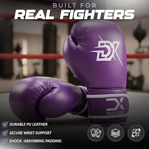 DALLX Boxing Gloves for MMA Fitness Kickboxing Heavy Punching Bag Muay Thai Sparring Gloves for Men and Women (Purple, 12 OZ) by DALLX - Image 8