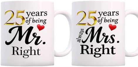 SIUNY 25 Year Anniversary For Couple Coffee Mugs Set of 2-25th Wedding Gifts Decorations for Parents Grandparents Husband Wife Him Her 11oz (25th)