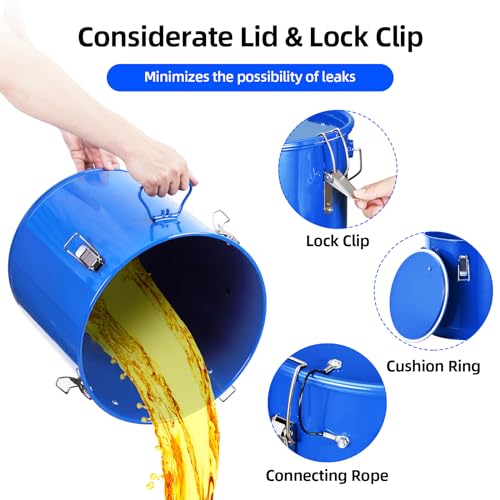 8 Gal Fryer Grease Bucket, Oil Disposal Caddy, Steel Fryer Oil Transport Container with Rust-Proof Coating, Deep Fryer Oil Disposal Container with Lid & Lock Clips & Filter Bag for Cooking