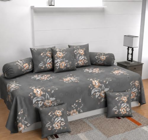 Image of Microfiber Fabric 8Pcs Diwan Blend Set of 60X90 Inch 1Bedsheet 16x16inch 5Cushion Covers 18x28 inch 2Bolster Covers (Gray)